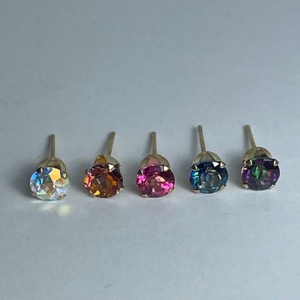 Mystic Topaz 14kt Gold Stud Earrings, 5mm Round Cut - Picture 1 of 7